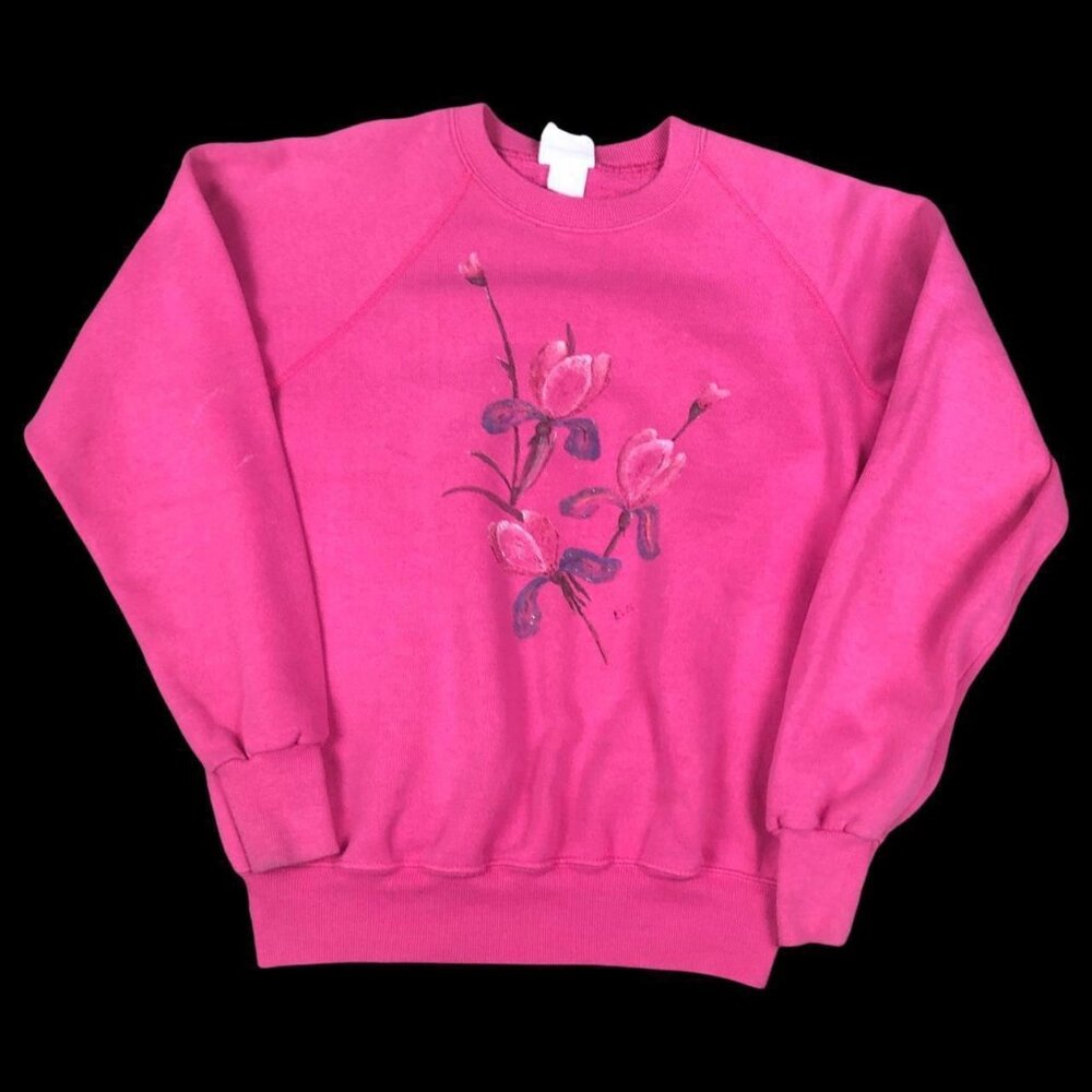 Vintage 90s Lee Tulips Flower Art Pink Crewneck Adult Size Medium